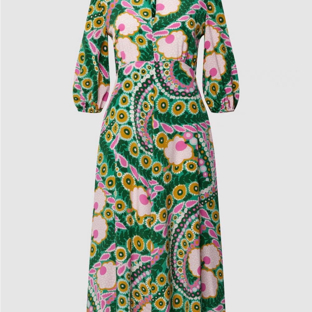 Like New Max Mara Weekend Silk Jupiter Floral Green and Pink Maxi Dress Sz S - Picture 2 of 15